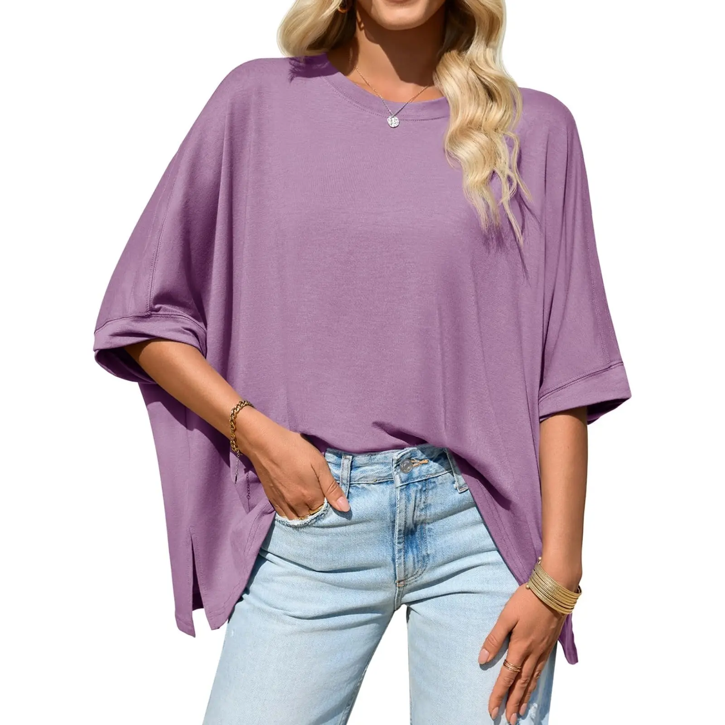 Womens Oversized Tshirts Batwing Short Sleeve