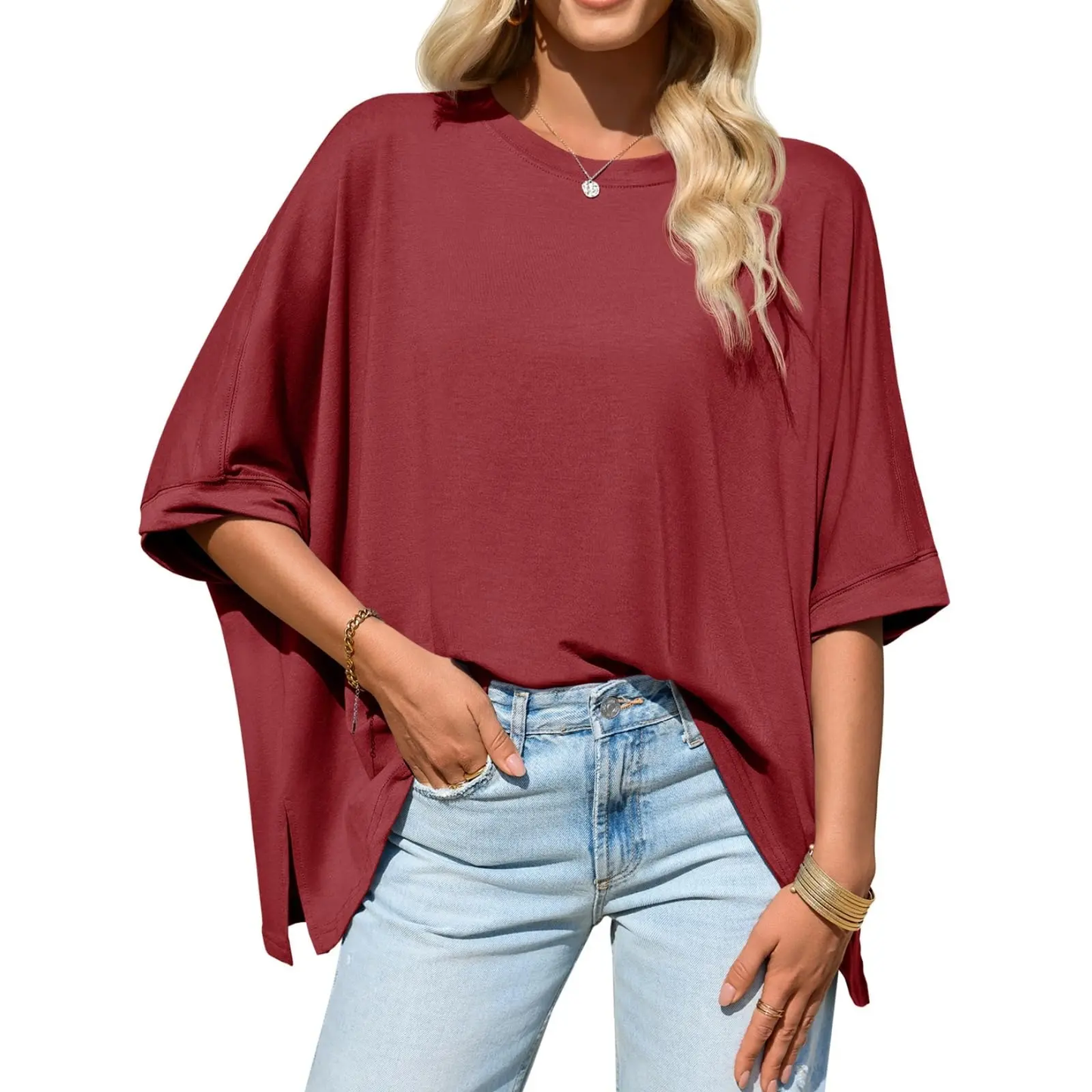 Womens Oversized Tshirts Batwing Short Sleeve