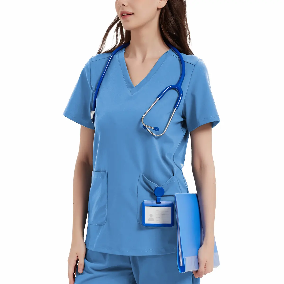 Women V Neck Shirt with 2 Pockets