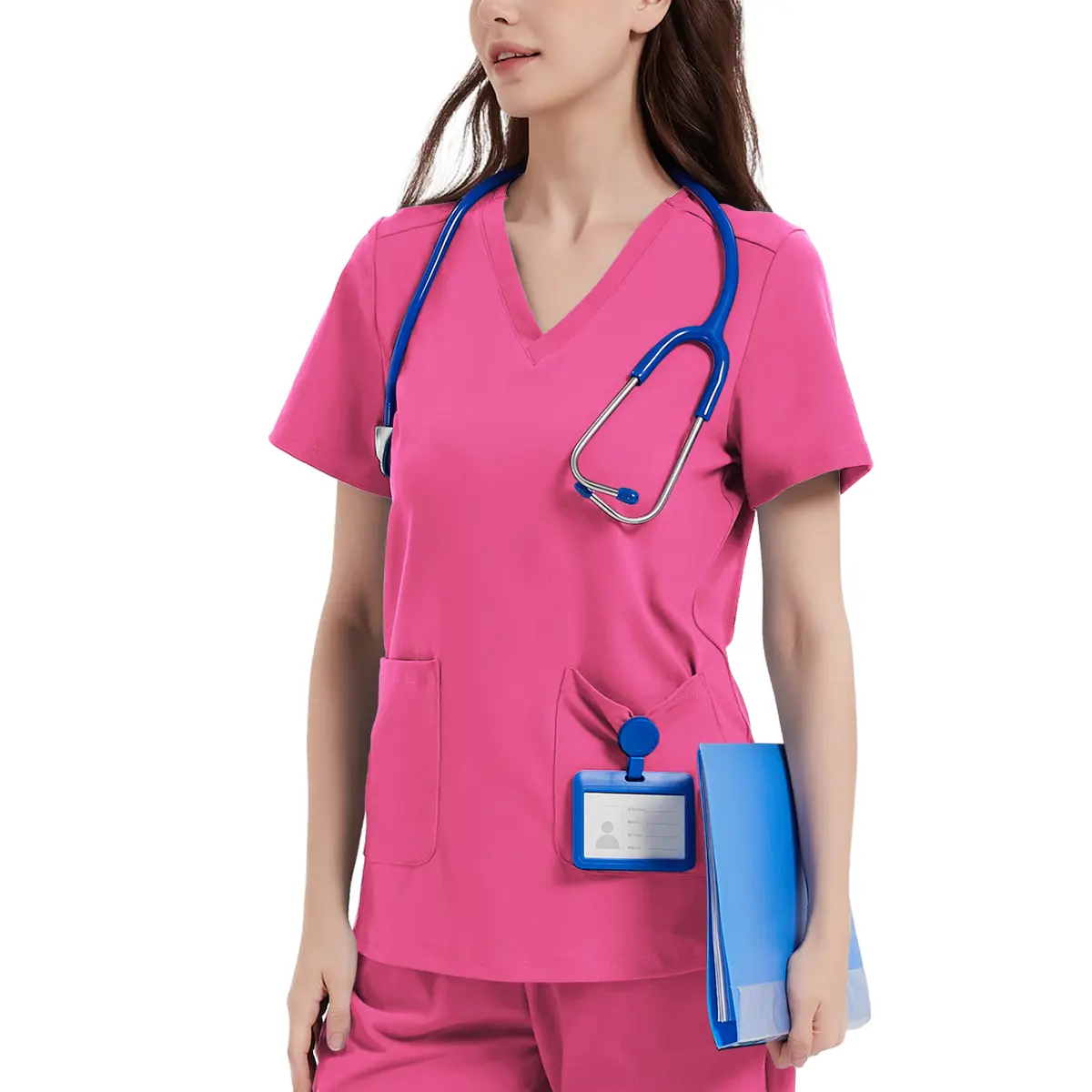 Women V Neck Shirt with 2 Pockets