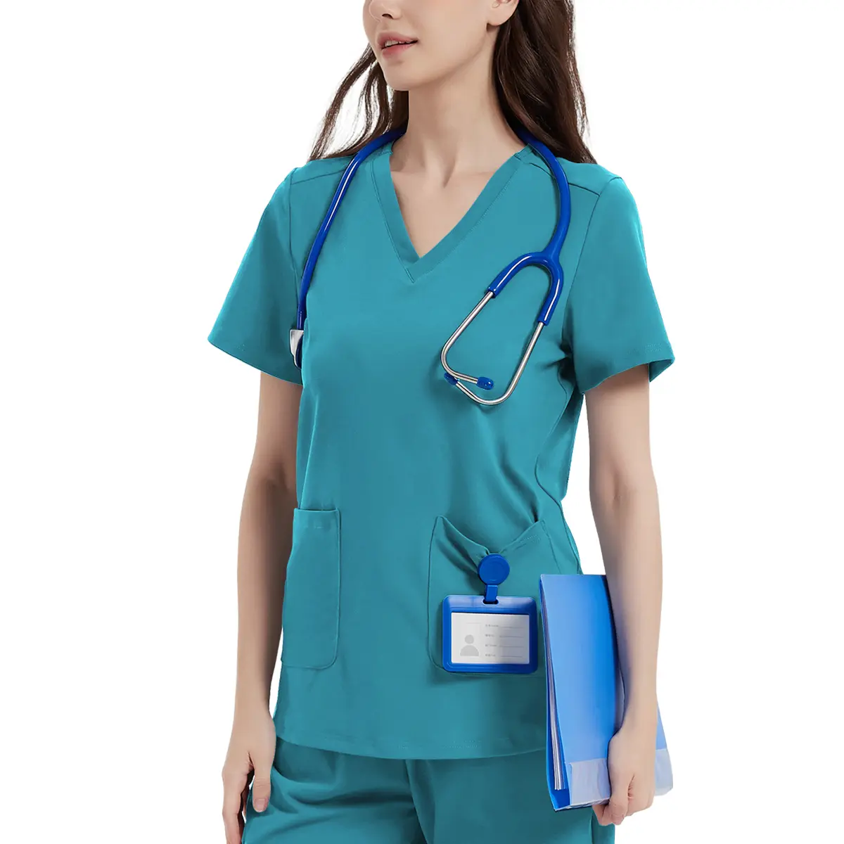 Women V Neck Shirt with 2 Pockets
