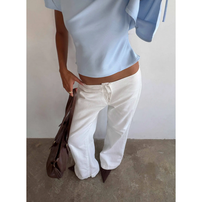 No Waist Low Rise Straight Leg Jeans White