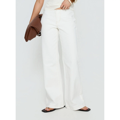 No Waist Low Rise Straight Leg Jeans White