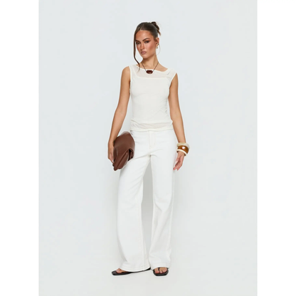 No Waist Low Rise Straight Leg Jeans White
