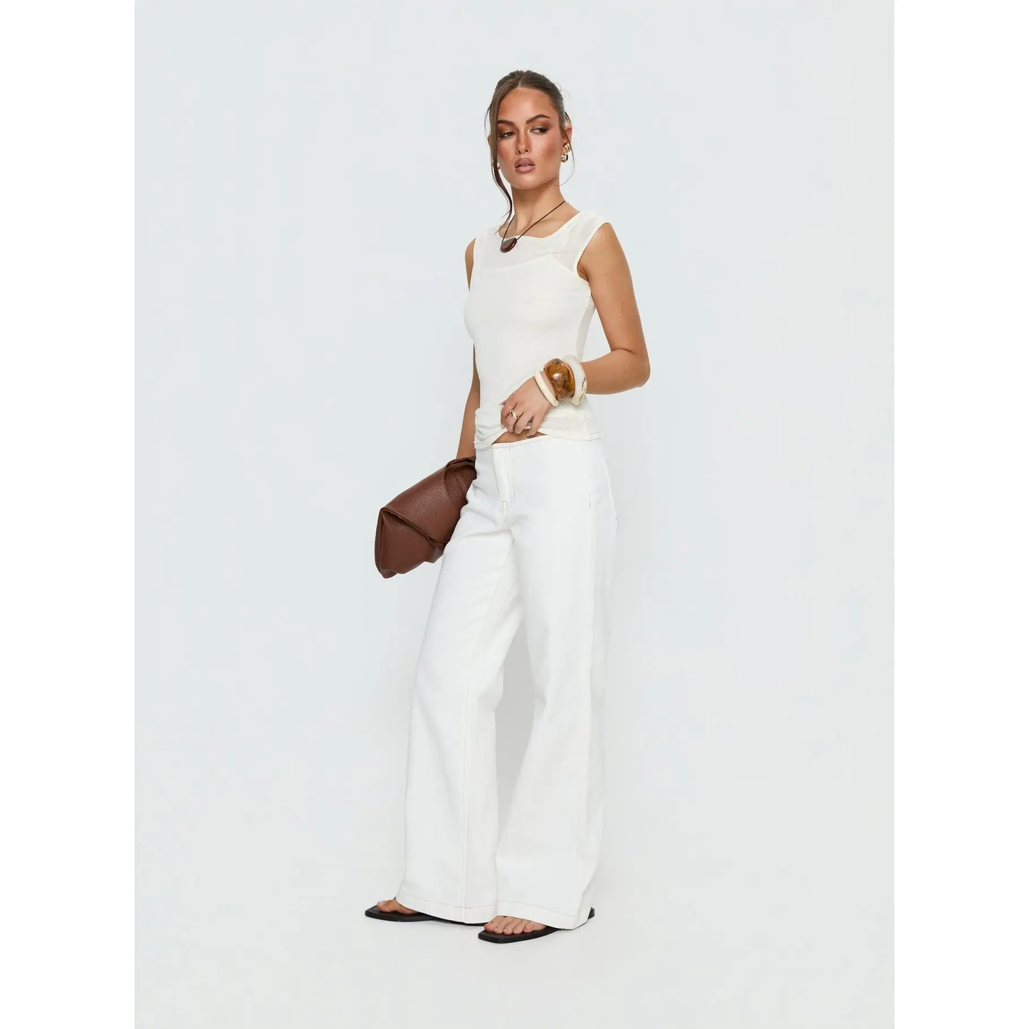 No Waist Low Rise Straight Leg Jeans White