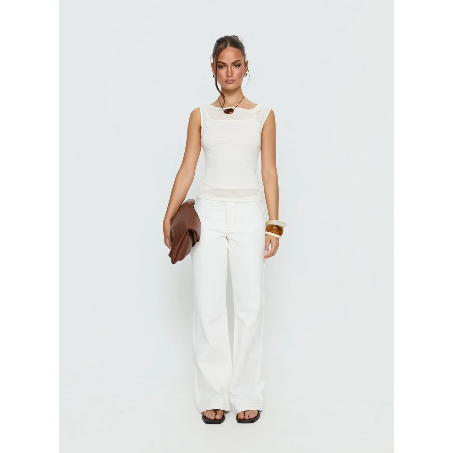 No Waist Low Rise Straight Leg Jeans White