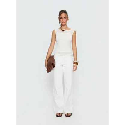 No Waist Low Rise Straight Leg Jeans White