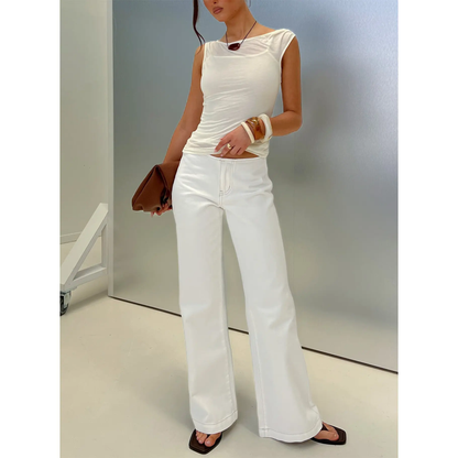 No Waist Low Rise Straight Leg Jeans White