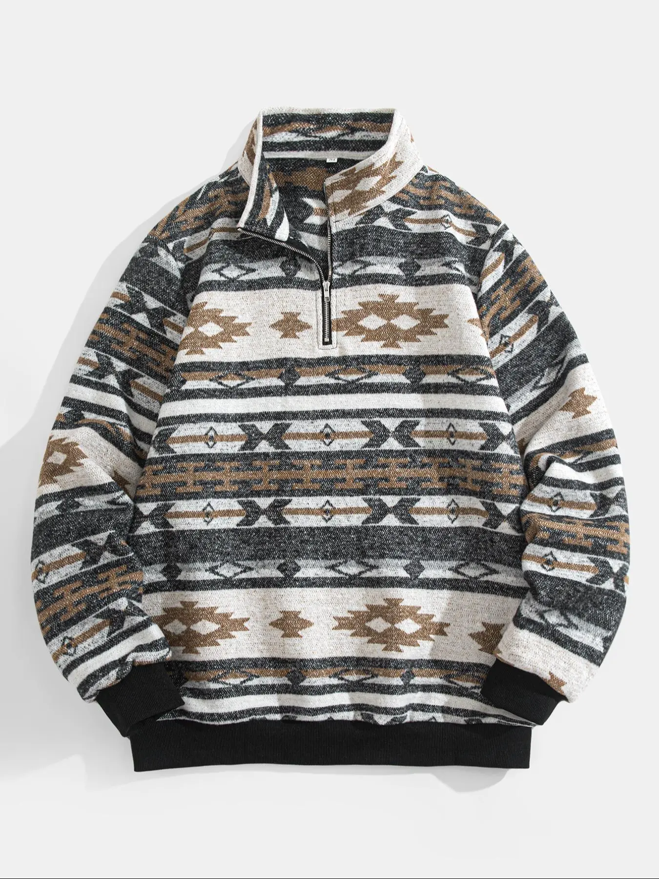Men's Ethnic Pattern Half Zip Up Mock Neck Jacket