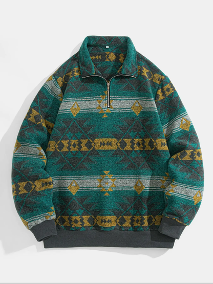 Men's Ethnic Pattern Half Zip Up Mock Neck Jacket