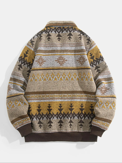 Men's Ethnic Pattern Half Zip Up Mock Neck Jacket
