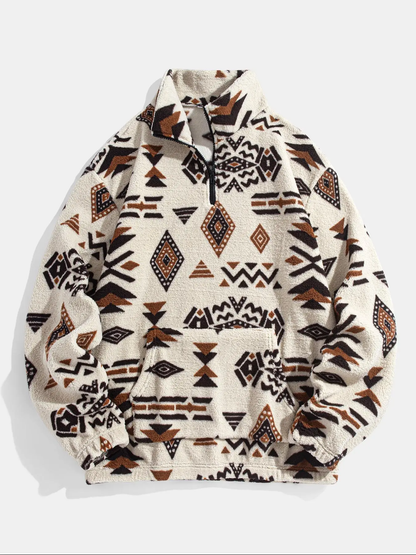 Men's Ethnic Pattern Half Zip Up Mock Neck Jacket
