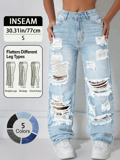 Women’s Casual High Rise Ripped Jeans