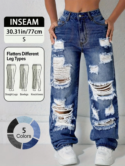 Women’s Casual High Rise Ripped Jeans