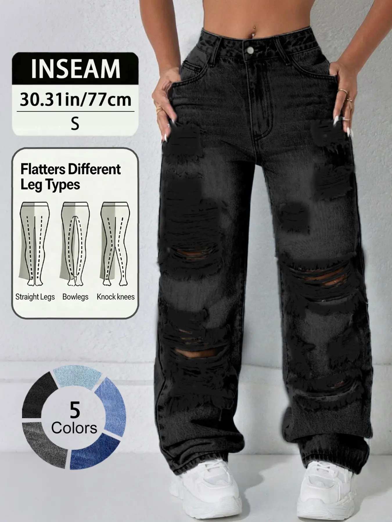 Women’s Casual High Rise Ripped Jeans