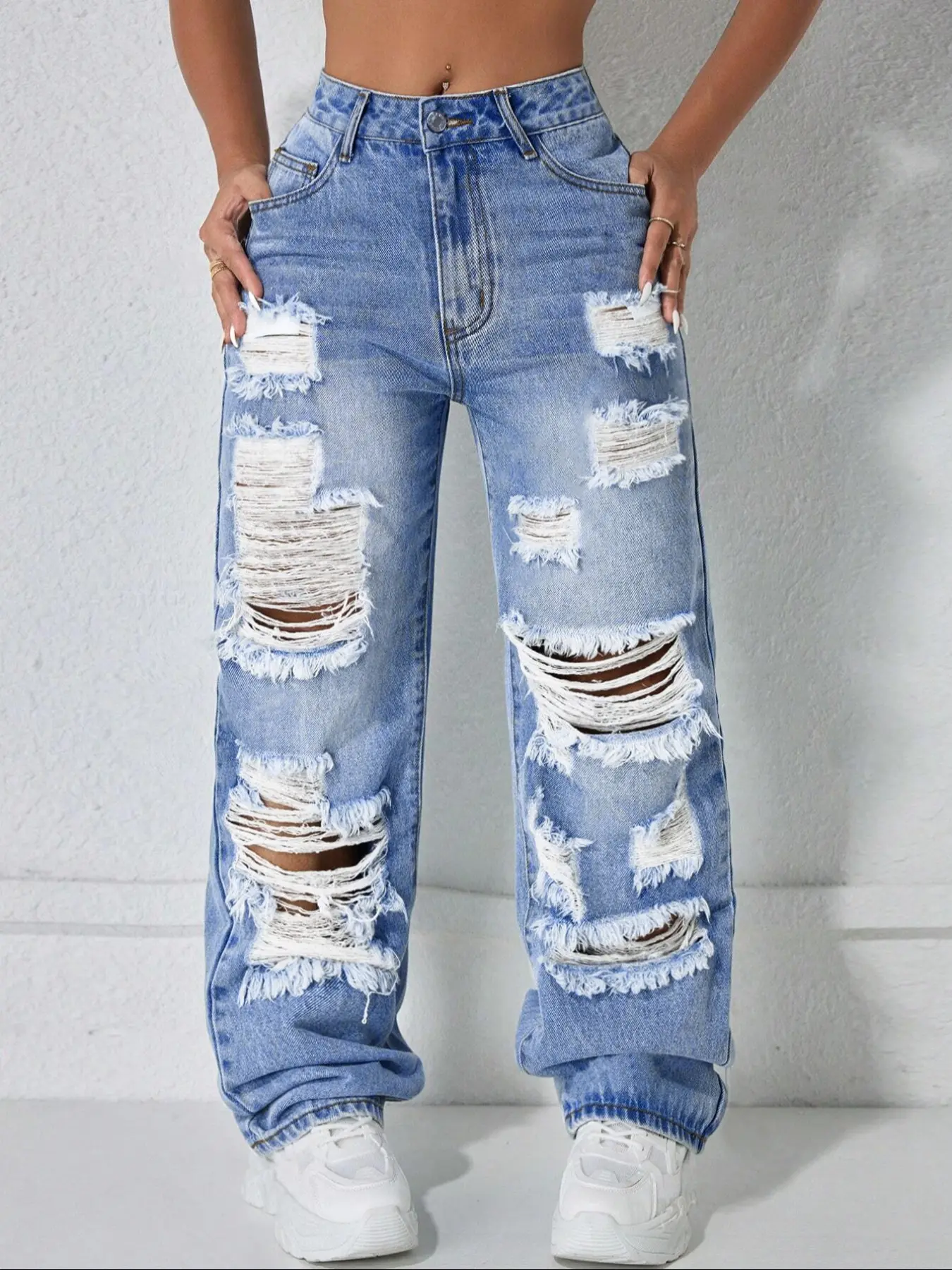 Women’s Casual High Rise Ripped Jeans