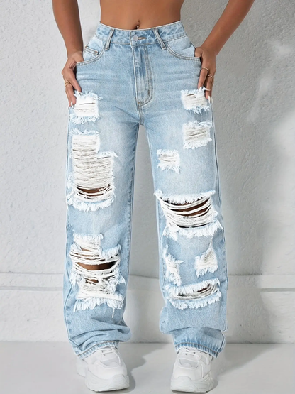 Women’s Casual High Rise Ripped Jeans