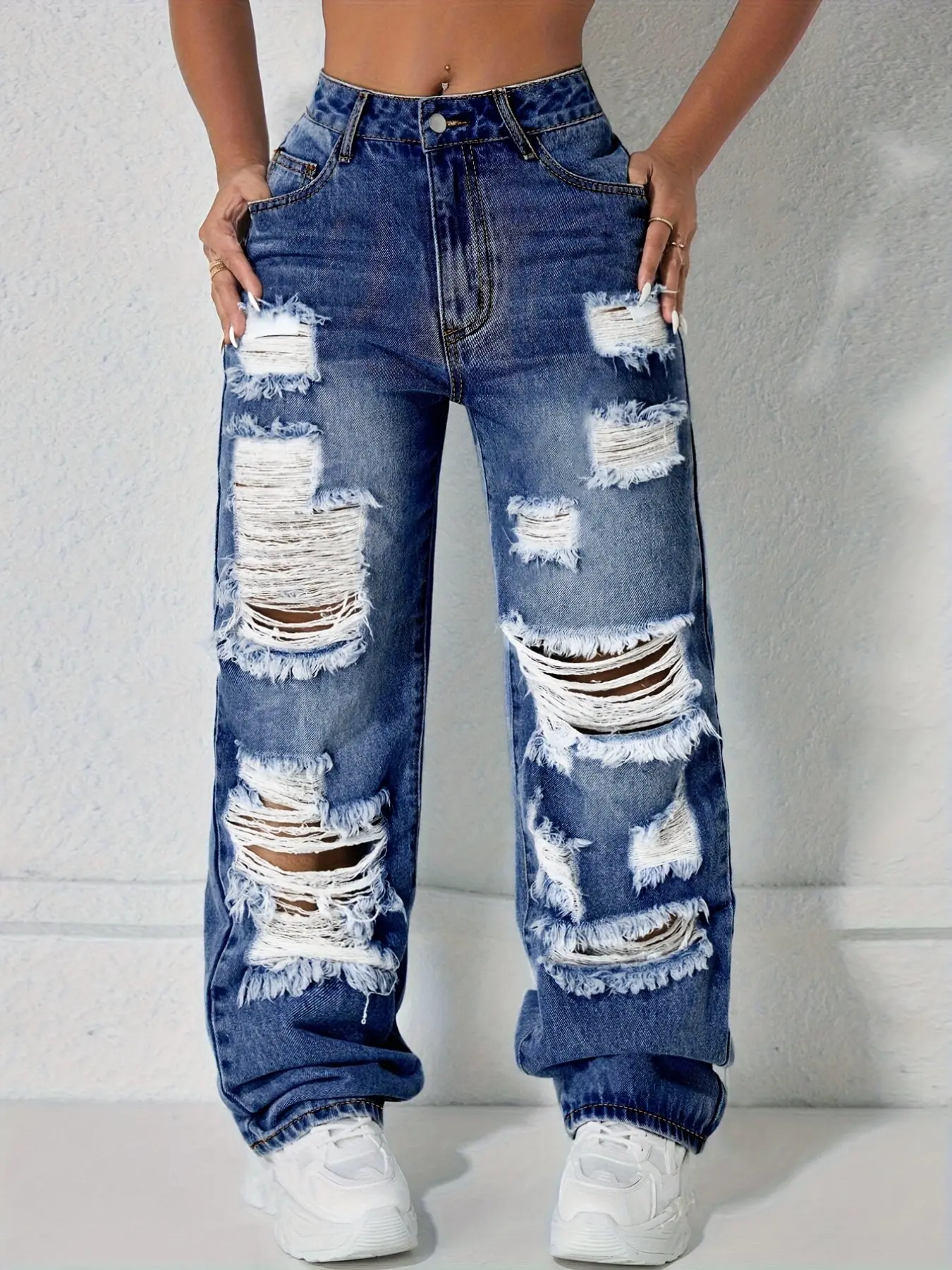 Women’s Casual High Rise Ripped Jeans