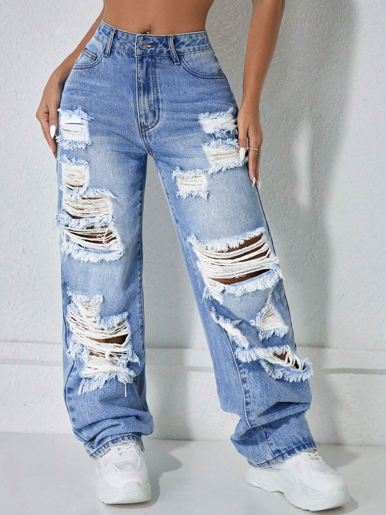 Women’s Casual High Rise Ripped Jeans