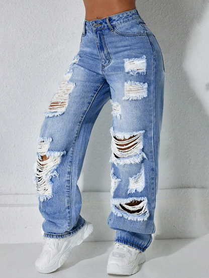 Women’s Casual High Rise Ripped Jeans