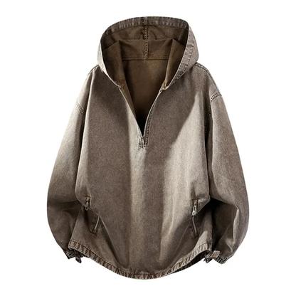 Men’s Washed Cotton Half-Zip Hooded Sweatshirt