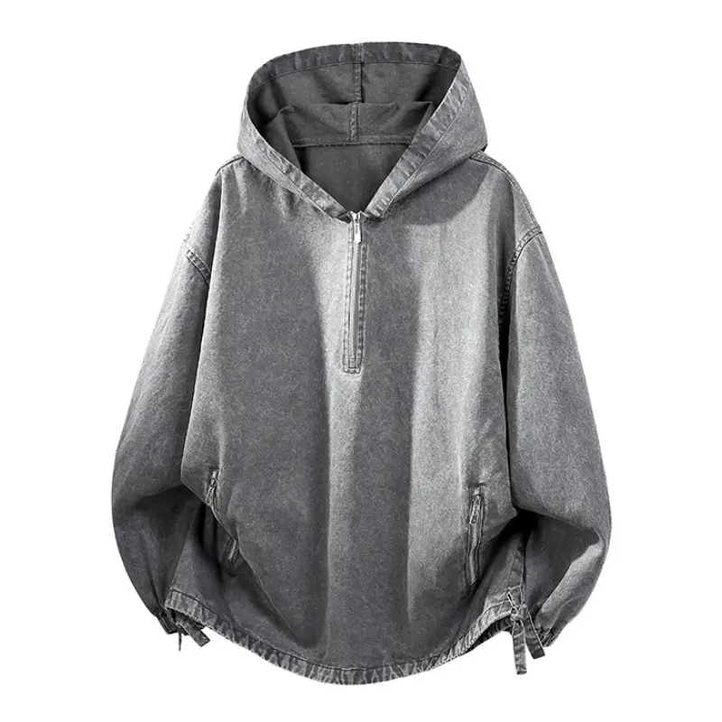 Men’s Washed Cotton Half-Zip Hooded Sweatshirt