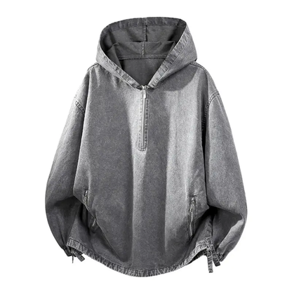 Men’s Washed Cotton Half-Zip Hooded Sweatshirt