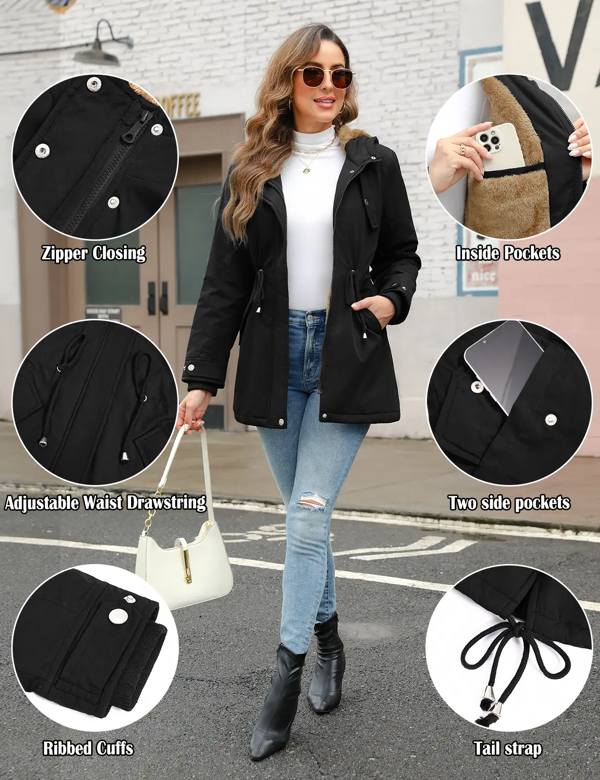 Women’s Fleece Waterproof Hooded Jacket with Pockets
