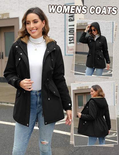 Women’s Fleece Waterproof Hooded Jacket with Pockets