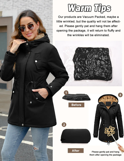 Women’s Fleece Waterproof Hooded Jacket with Pockets