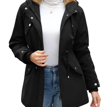 Women’s Fleece Waterproof Hooded Jacket with Pockets