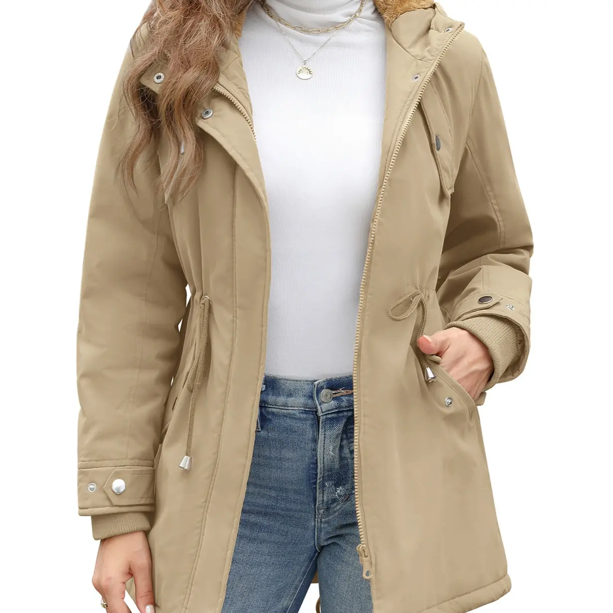 Women’s Fleece Waterproof Hooded Jacket with Pockets