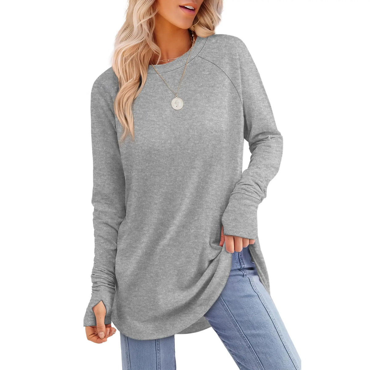 Women's Long Sleeve Tunic Top with Thumb Holes – mutecho