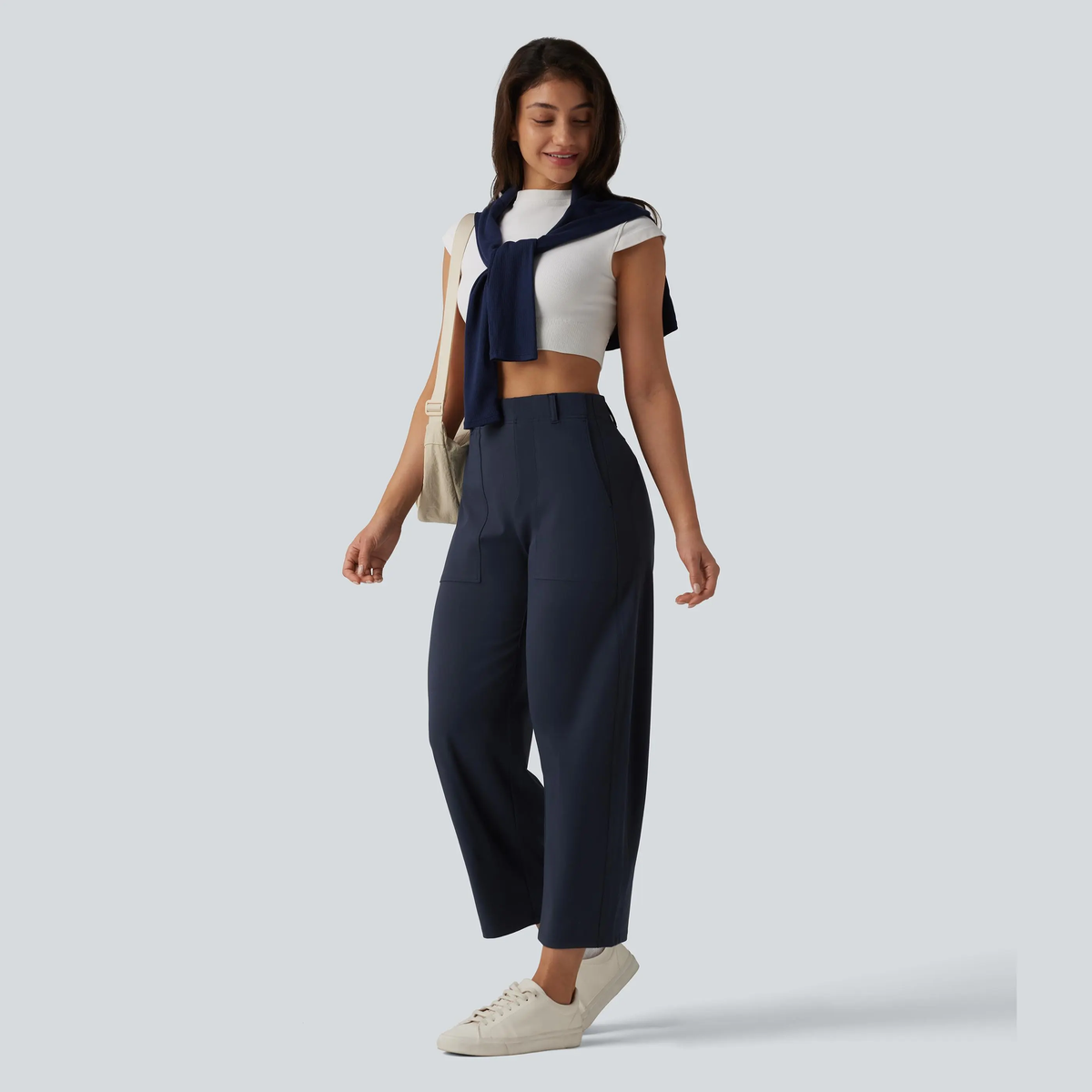 High Waisted Barrel Leg Casual Pants with Pockets