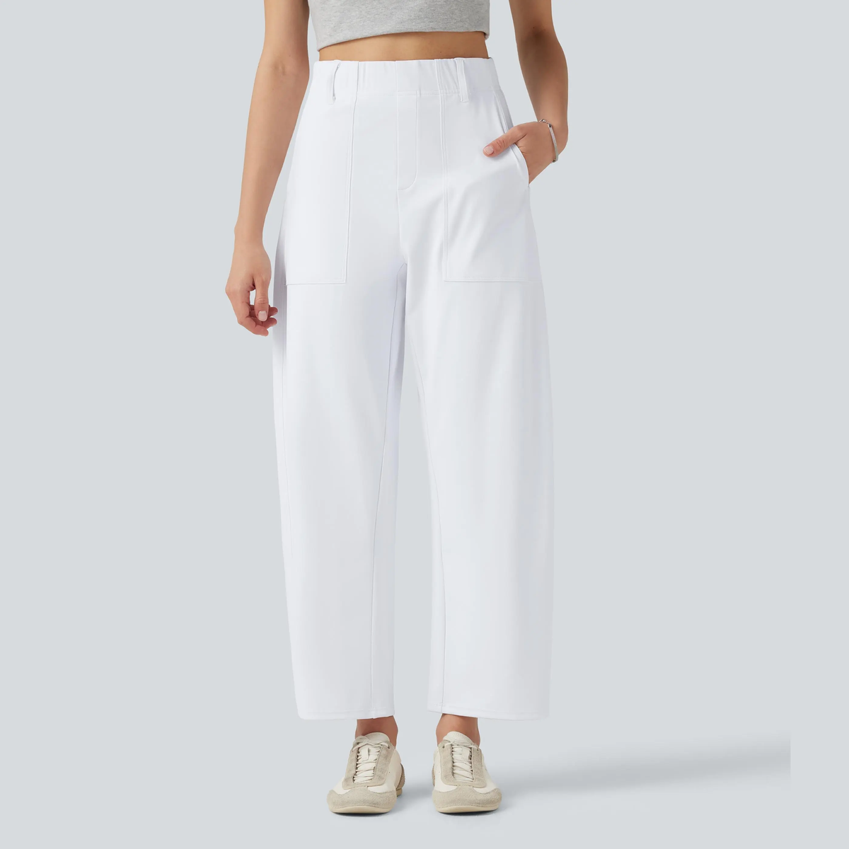 High Waisted Barrel Leg Casual Pants with Pockets