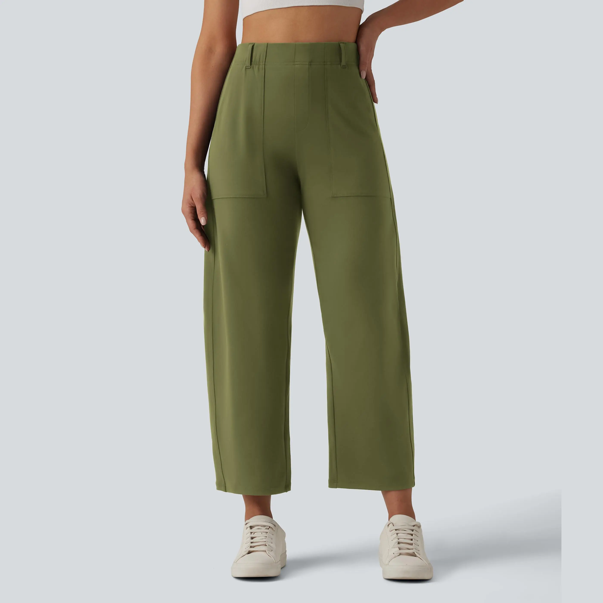 High Waisted Barrel Leg Casual Pants with Pockets