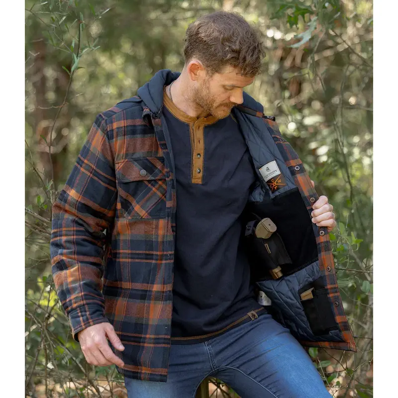 Men's Concealed Carry Hooded Shirt Jacket