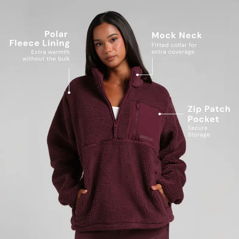Plush High-Pile Pullover With Mock Neck & Half Zip