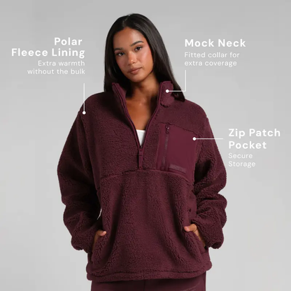 Plush High-Pile Pullover With Mock Neck & Half Zip