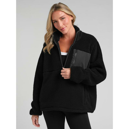 Plush High-Pile Pullover With Mock Neck & Half Zip
