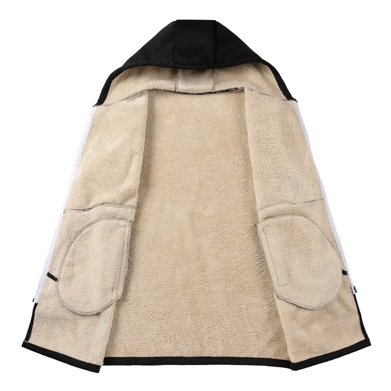 Men’s long hooded coat with faux shearling lining