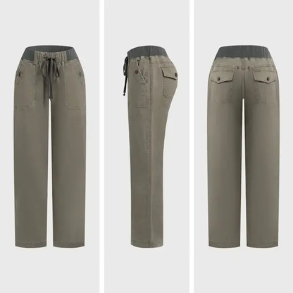 Solid Seam Detail Drawstring Mid Rise Straight Leg Pants High Stretch