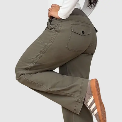 Solid Seam Detail Drawstring Mid Rise Straight Leg Pants High Stretch