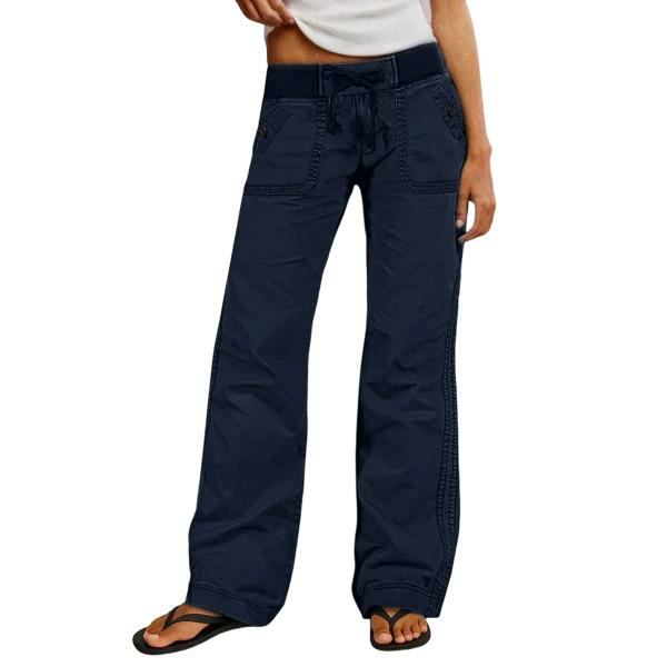 Solid Seam Detail Drawstring Mid Rise Straight Leg Pants High Stretch