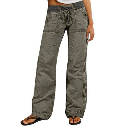 Solid Seam Detail Drawstring Mid Rise Straight Leg Pants High Stretch