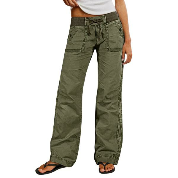Solid Seam Detail Drawstring Mid Rise Straight Leg Pants High Stretch
