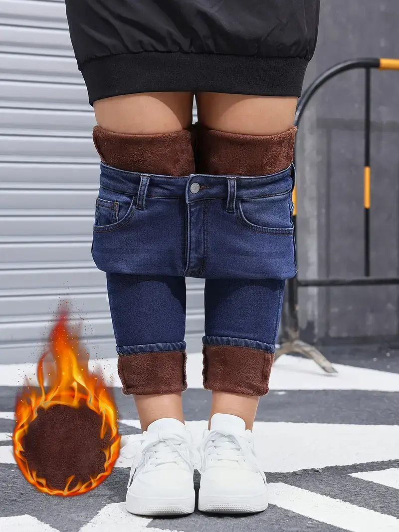 Women’s Basic Fashion Fleece-Lined Warm High-Waisted Jeans