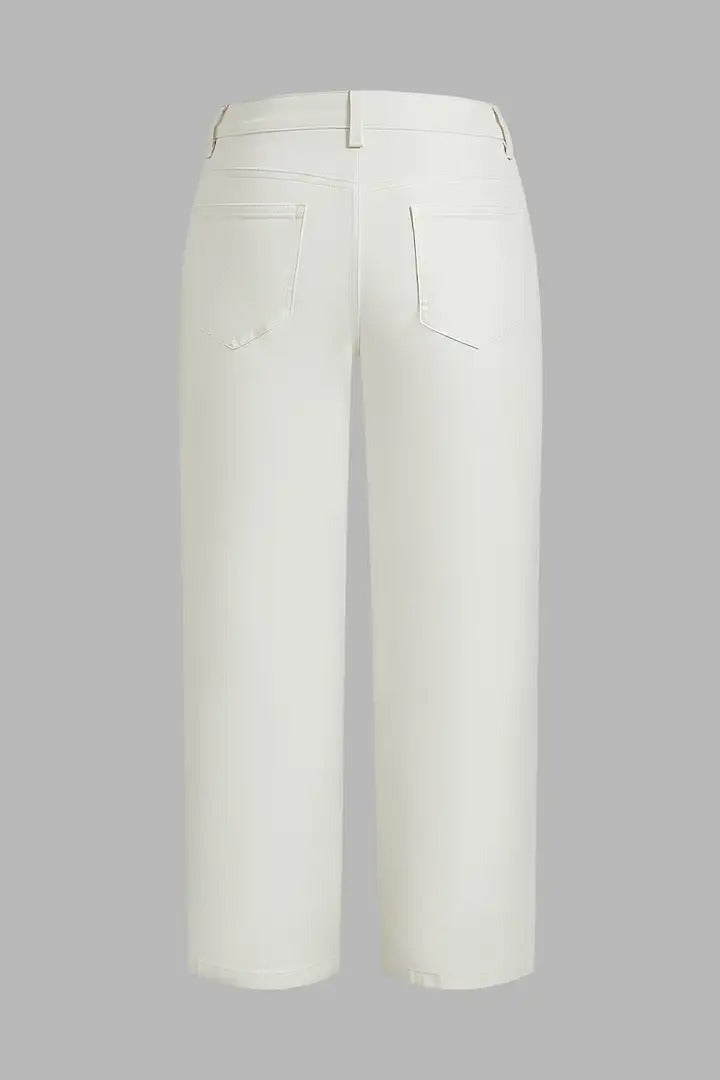 🔥 LAST DAY SALE –Solid Stitch Detail Patch Pocket Mid Rise Straight Leg Pants
