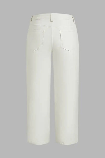 🔥 LAST DAY SALE –Solid Stitch Detail Patch Pocket Mid Rise Straight Leg Pants