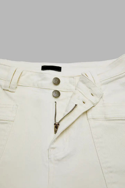 🔥 LAST DAY SALE –Solid Stitch Detail Patch Pocket Mid Rise Straight Leg Pants